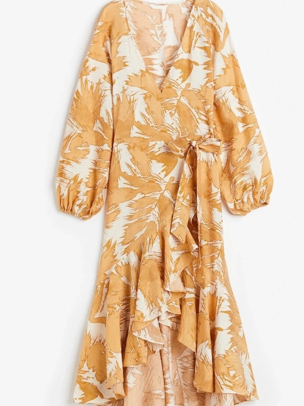 H&M Mustard and Cream Palm-Print Wrap Maxi Dress